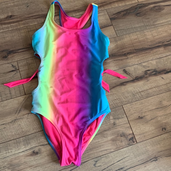 Justice rainbow one piece cut out swim suit 10 girls - Picture 1 of 12